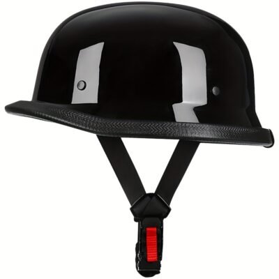 Open Face Motorcycle Helmet, Retro Half Helmet, Suitable for Both Men And Women, Stylish German Vintage Wave Helmet, Perfect for All Seasons - 108 Glossy Black