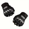 1 Pair of Black Steel Outdoor Knuckle Motorcycle Gloves, Half Finger Gloves, Unisex