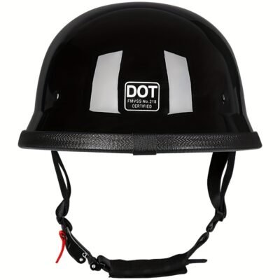 Open Face Motorcycle Helmet, Retro Half Helmet, Suitable for Both Men And Women, Stylish German Vintage Wave Helmet, Perfect for All Seasons - 108 Glossy Black