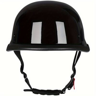 Open Face Motorcycle Helmet, Retro Half Helmet, Suitable for Both Men And Women, Stylish German Vintage Wave Helmet, Perfect for All Seasons - 108 Glossy Black